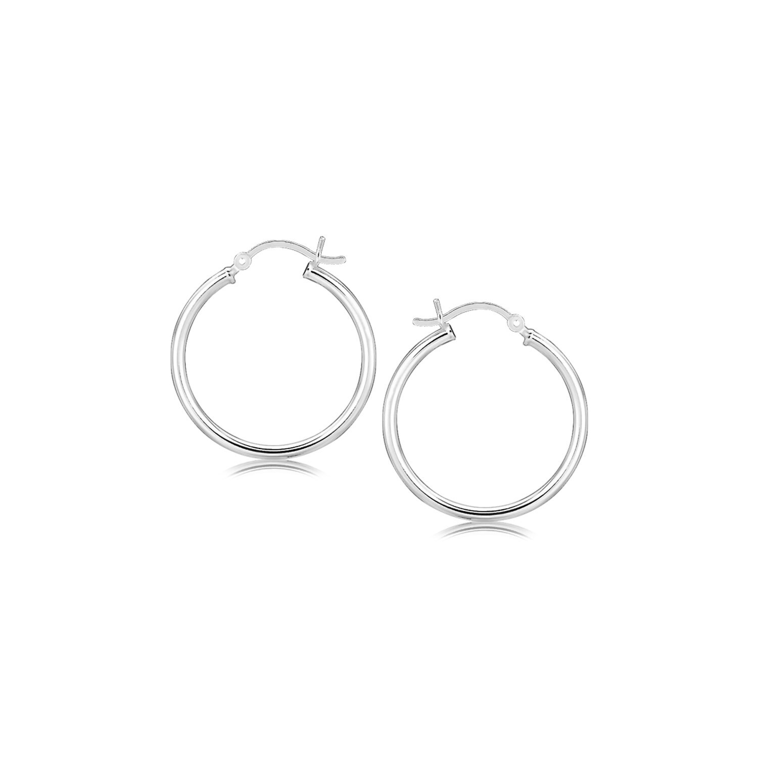 Sterling Silver Rhodium Plated Thin and Polished Hoop Motif Earrings (2x25mm) Sterling Silver Rhodium Plated Thin and Polished Hoop Motif Earrings (2x25mm)