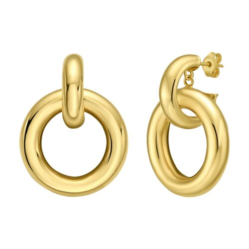 14K Yellow Gold Polished Round Linked Hoop Earrings