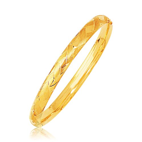 14k Yellow Gold Domed Bangle with a Weave Motif (6.00 mm)