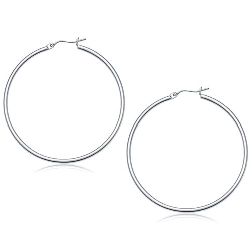 14k White Gold Polished Hoop Earrings (2×50 mm)