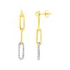 14k Yellow Gold Paperclip Chain Dangle Earrings with Diamonds