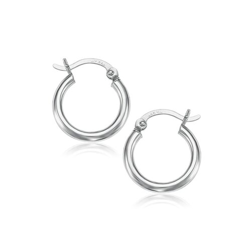 10k White Gold Polished Hoop Earrings (2×15 mm)