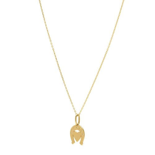 Heart and Horse Necklace in 14K Yellow Gold