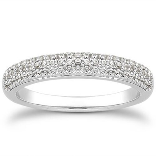 14k White Gold Triple Multi-Row Micro- Pave Diamond Wedding Ring Band