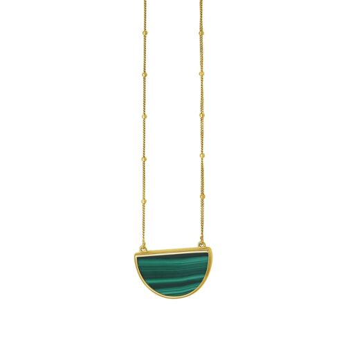 Malachite Geometric Half Moon Necklace in 14K Yellow Gold