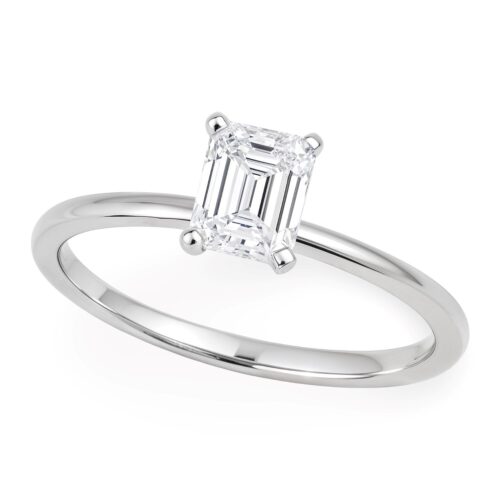 1 Carat Emerald Lab Grown IGI G/VS1 Diamond Solitaire Ring in 14K White Gold