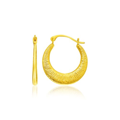 14k Yellow Gold Graduated Round Textured Hoop Earrings