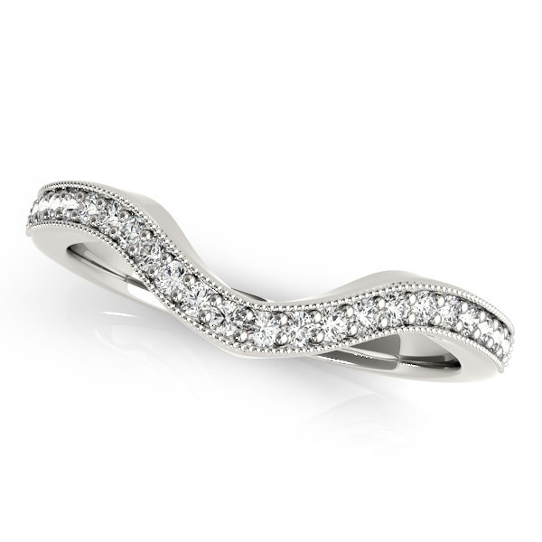 14k White Gold Milgrained Border Curved Diamond Wedding Band (1/5 cttw) 14k White Gold Milgrained Border Curved Diamond Wedding Band (1/5 cttw)