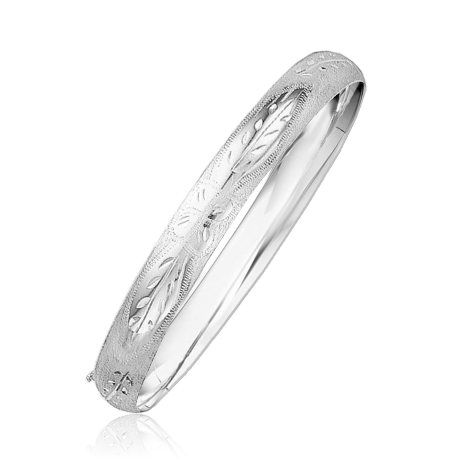 Classic Floral Carved Bangle in 14k White Gold (8.00 mm) Classic Floral Carved Bangle in 14k White Gold (8.00 mm)