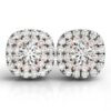 14k White and Rose Gold Cushion Shape Halo Diamond Earrings (3/4 cttw)