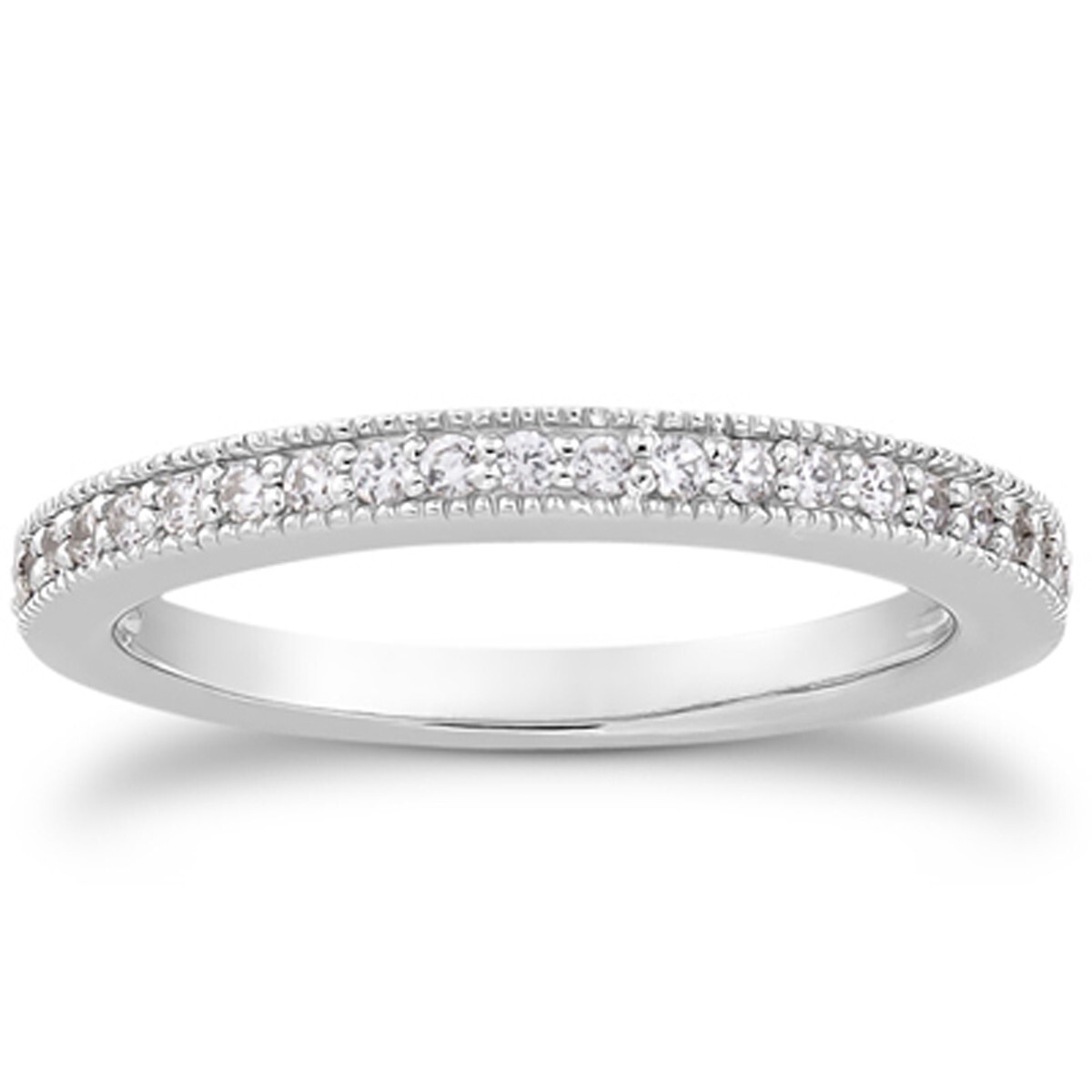 14k White Gold Pave Diamond Milgrain Wedding Ring Band Set 1/2 Around 14k White Gold Pave Diamond Milgrain Wedding Ring Band Set 1/2 Around
