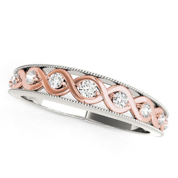14k White And Rose Gold Infity Diamond Wedding Band (1/8 cttw) 14k White And Rose Gold Infity Diamond Wedding Band (1/8 cttw)