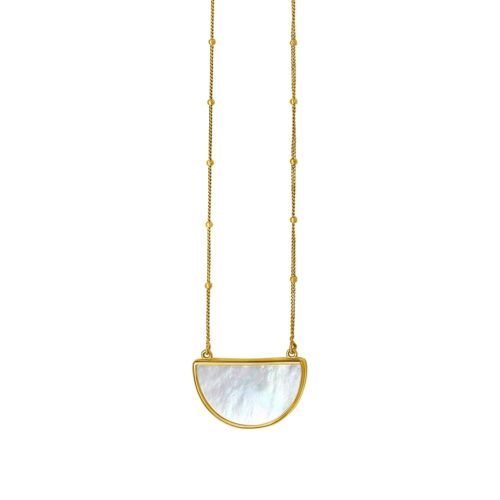 MOP Geometric Gem Half Moon Necklace in 14K Yellow Gold