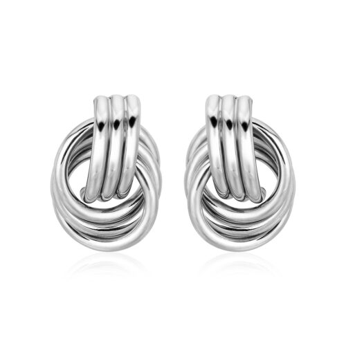 Polished Love Knot Earrings with Interlocking Rings in Sterling Silver(15mm)
