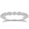 14k White Gold Vintage Look Fancy Pave Diamond Milgrain Wedding Ring Band