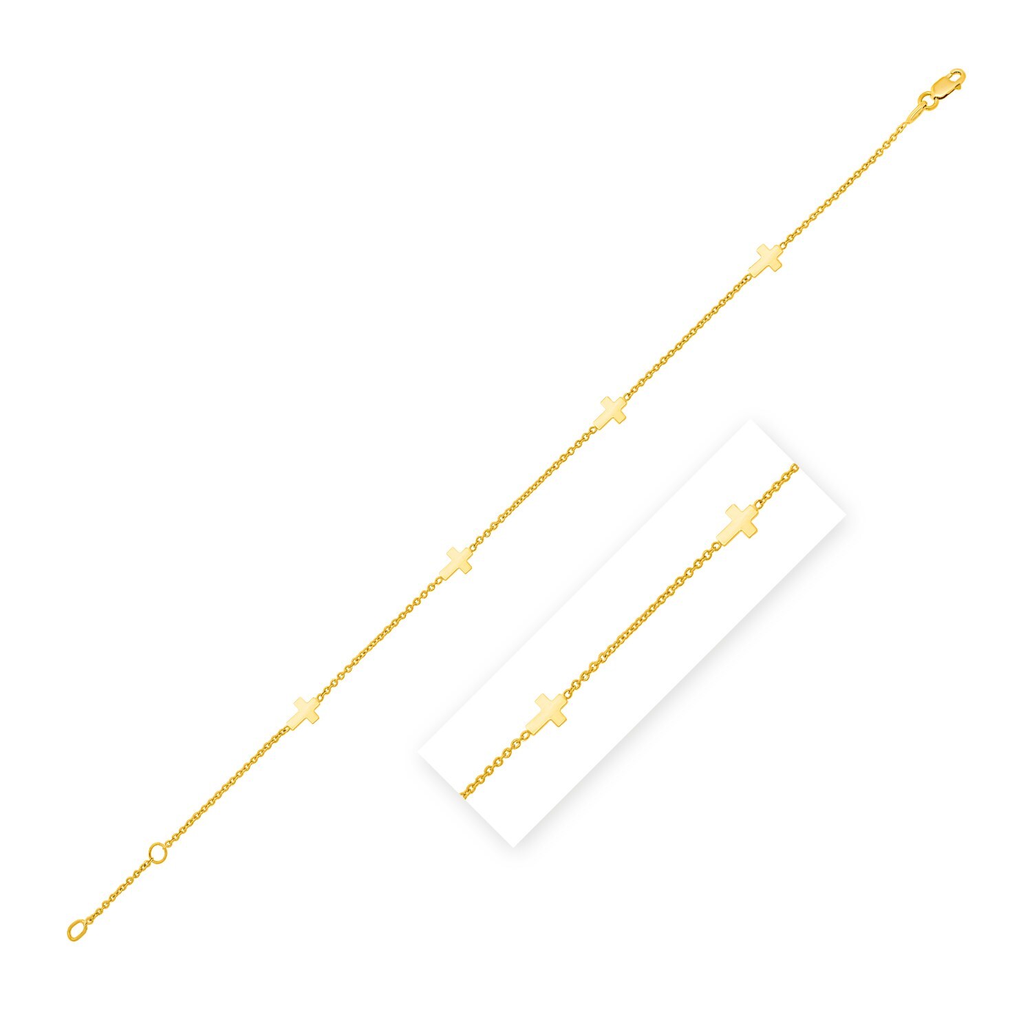 Stationed Cross Anklet in 14K Yellow Gold (1.00 mm) Stationed Cross Anklet in 14K Yellow Gold (1.00 mm)