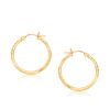 14k Yellow Gold Slender Hoop Earring with Diamond-Cut Finish (25mm Diameter)