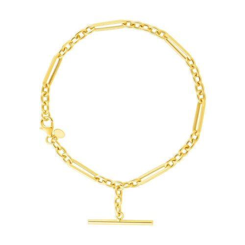 14k Yellow Gold Alternating Oval and Round Chain Bracelet with Toggle (3.90 mm)