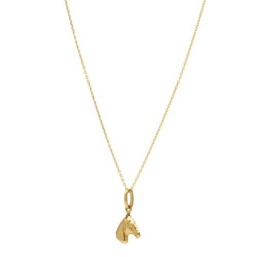 Horse Profile Small Necklace in 14K Yellow Gold