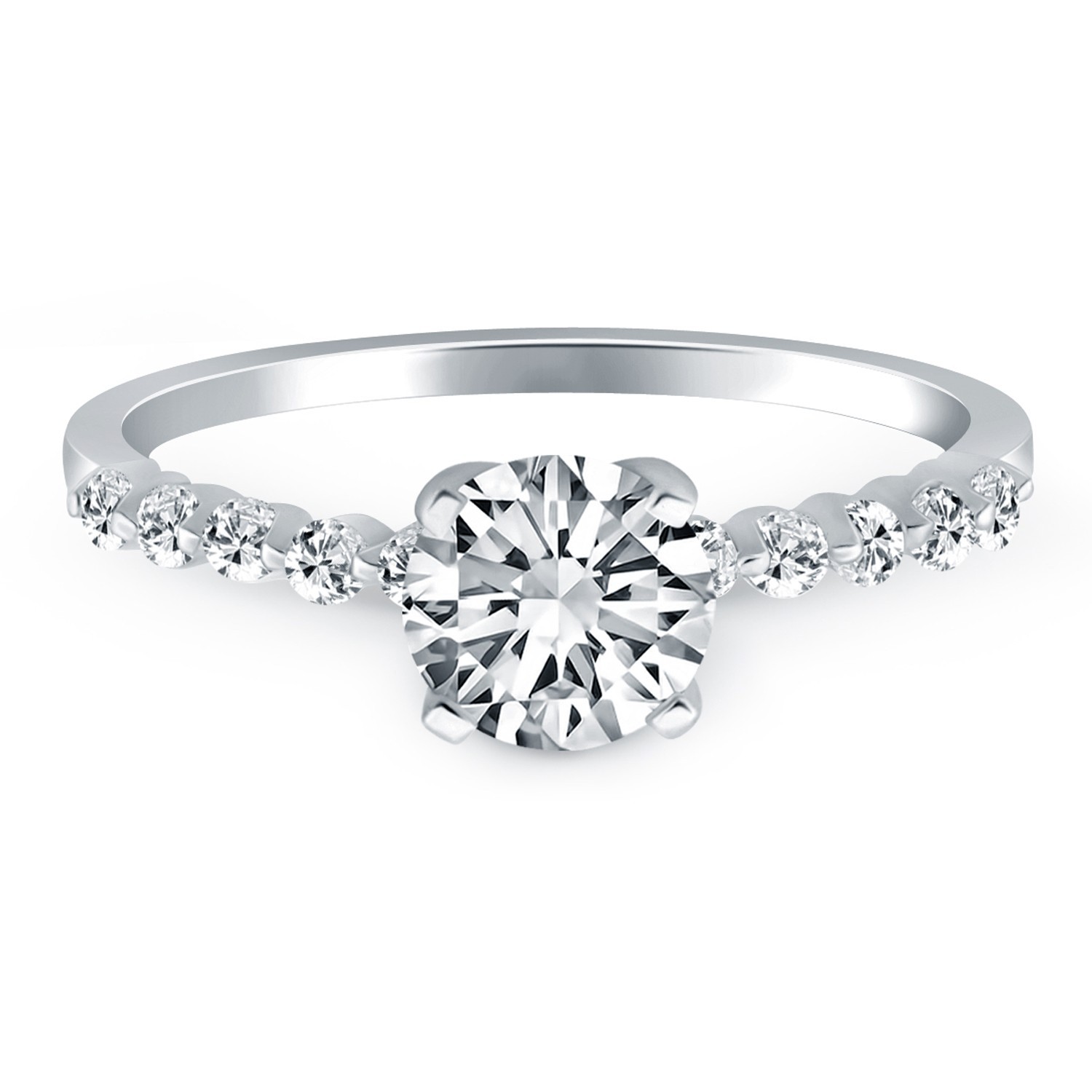 14k White Gold Diamond Engagement Ring with Shared Prong Diamond Accents 14k White Gold Diamond Engagement Ring with Shared Prong Diamond Accents