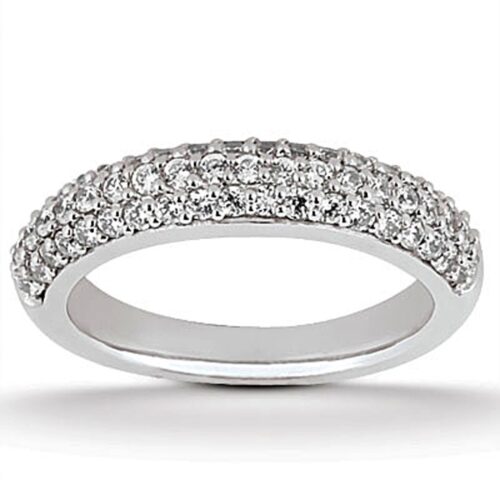 14k White Gold Triple Multi-Row Micro- Pave Diamond Wedding Ring Band