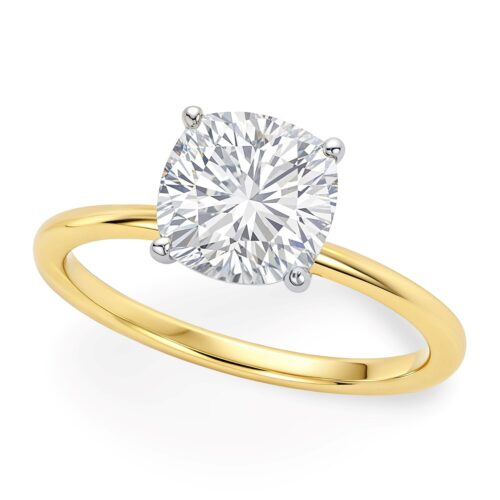 2 Carat Cushion Lab Grown IGI G/VS1 Diamond Solitaire Ring in 10K Yellow Gold