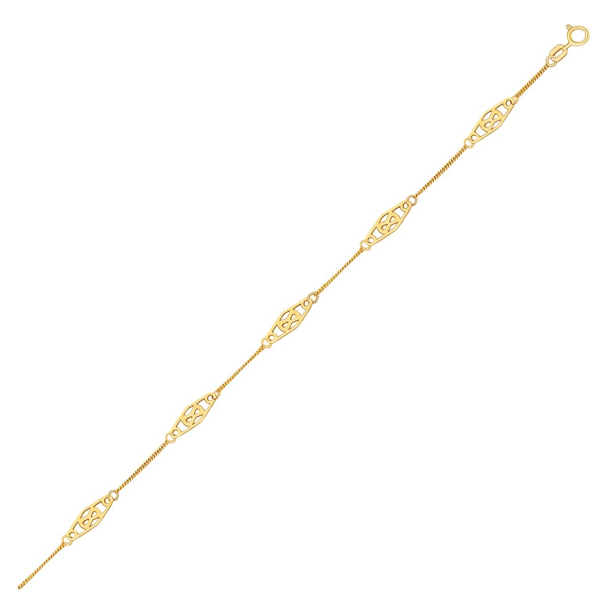 14k Yellow Gold Anklet with Fancy Diamond Shape Filigree Stations 14k Yellow Gold Anklet with Fancy Diamond Shape Filigree Stations