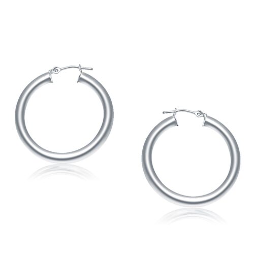 14k White Gold Polished Hoop Earrings (4x30mm)