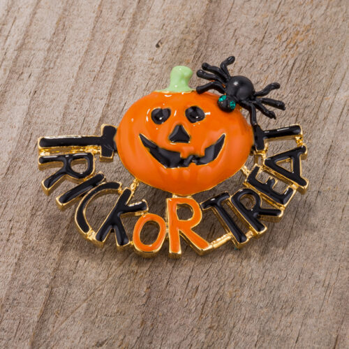 Jack-O’-Lantern Brooch With Crystals