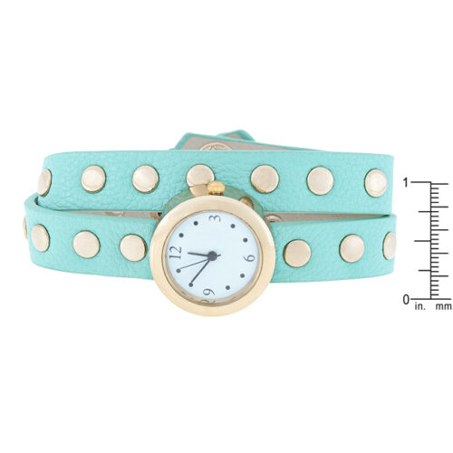 Mint Round Studded Wrap Watch