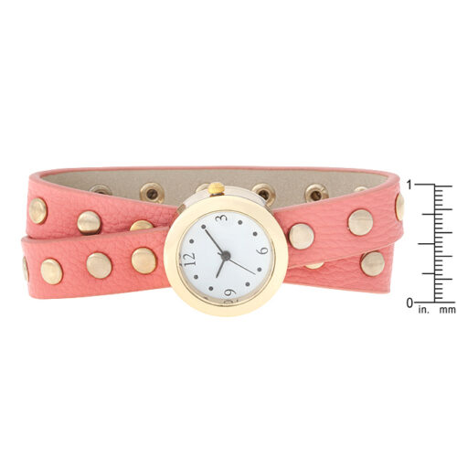Pink Round Studded Wrap Watch