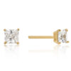 4mm New Sterling Princess Cut Cubic Zirconia Studs Gold