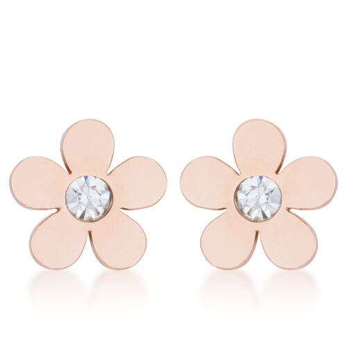 Daisy 0.3ct CZ Rose Gold Stainless Steel Flower Stud Earrings