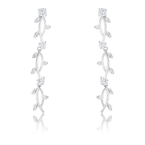 1.1Ct Vine Design Rhodium Earrings