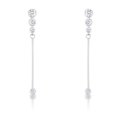 1.2Ct Graduated Rhodium Plated Drop Cubic Zirconia Earrings.