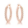 Rose Gold Plated Dotted Clear CZ Round Bezel Hoop Earrings