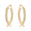 Gold Plated Dotted Clear CZ Round Bezel Hoop Earrings