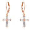 Rose Gold Plated CZ Cross Drop Earrings