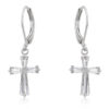 Cubic Zirconia Rhodium Plated Finish Cross Earrings