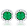 Liz 2ct Emerald CZ Rhodium Classic Cushion Stud Earrings