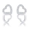 .17 Ct Melded Hearts Rhodium and CZ Stud Earrings