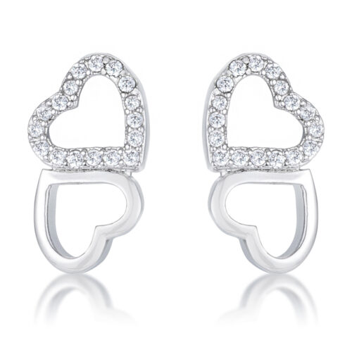 .17 Ct Melded Hearts Rhodium and CZ Stud Earrings