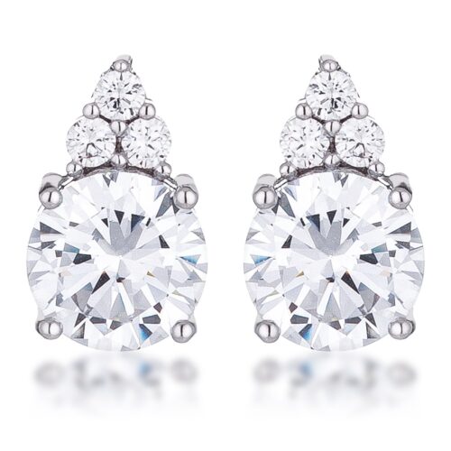 Simple Rhodium Plated 9mm Clear CZ Stud Earring