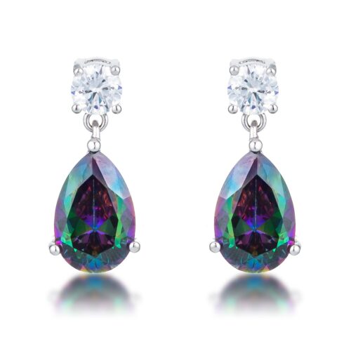 9|9.9Ct Rhodium Mystic Iridescent Teardrop Earrings