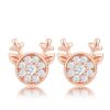 18k Rose Gold Plated Clear CZ Reindeer Earrings