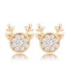 Gold Plated Clear CZ Reindeer Earrings