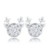 Rhodium Plated Clear CZ Reindeer Earrings