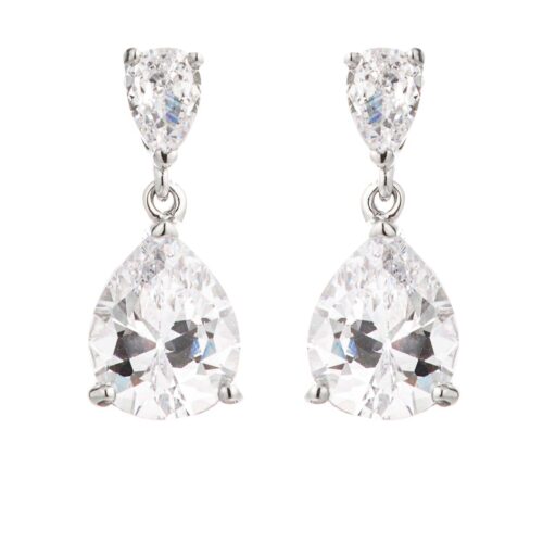 Rhodium Plated Double Pear Drop Earrings