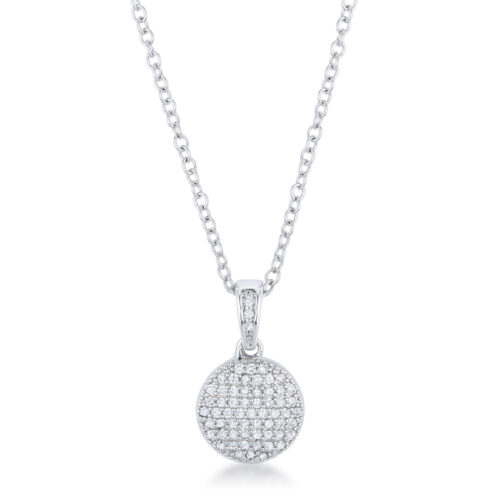 Rhodium Necklace with CZ Disk Pendant
