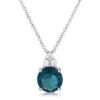 Simple Rhodium Plated 9mm Blue Green CZ Pendant